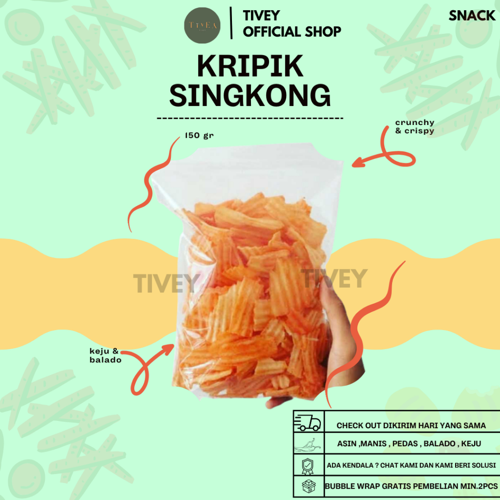 

Tivey Snack Keripik Singkong Original Bandung Keju & Balado Mulai 150 Gr.