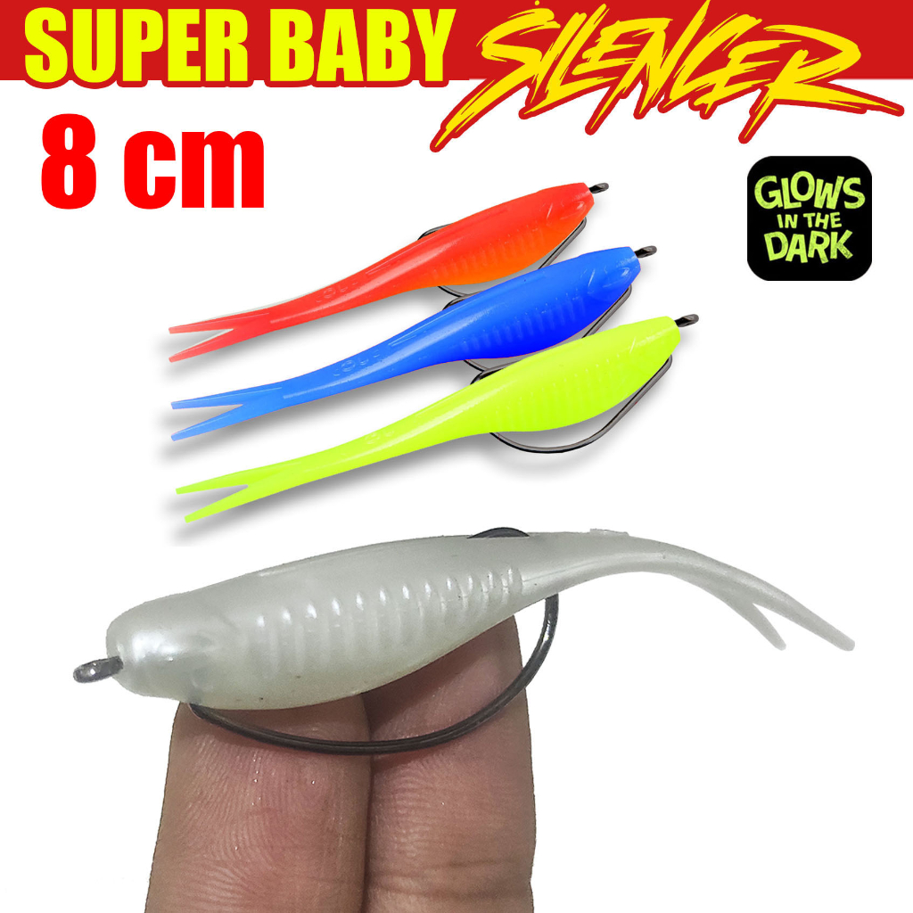 Softlure Super Baby Silencer 8cm  Mata Kail Wormhook Jerkbait Umpan Pancing Gabus Toman