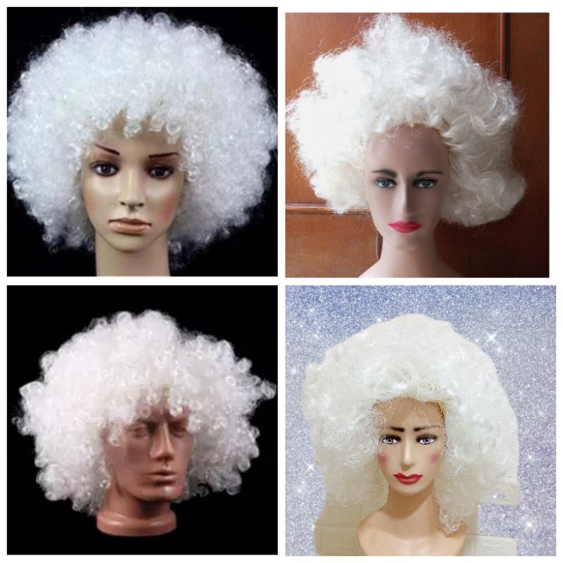 Wig kribo putih wanita pria - Wig kribo putih gelombang keriting besar
