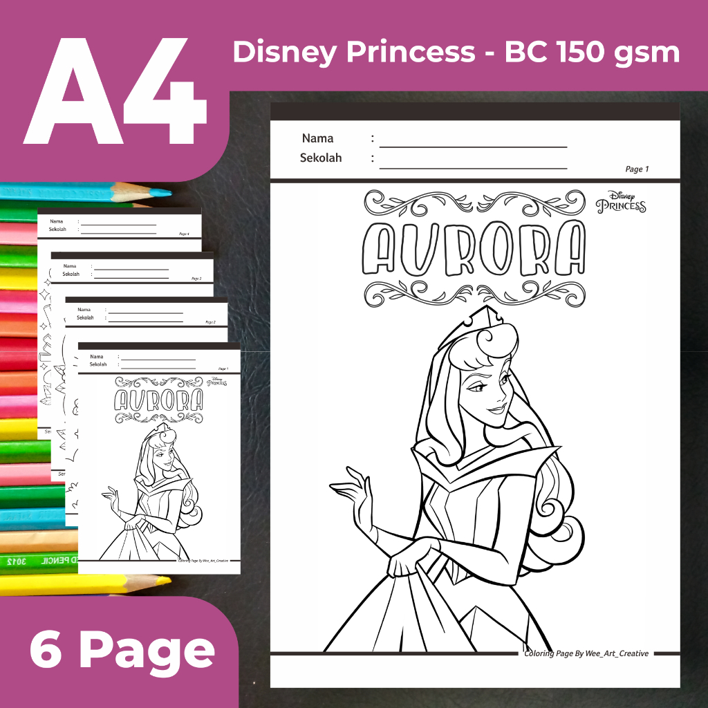 

Coloring Page Disney Princess | Kertas Gambar/Mewarnai untuk TK/PAUD Kartun Disney Princess / Ukuran A4 Bahan Tebal