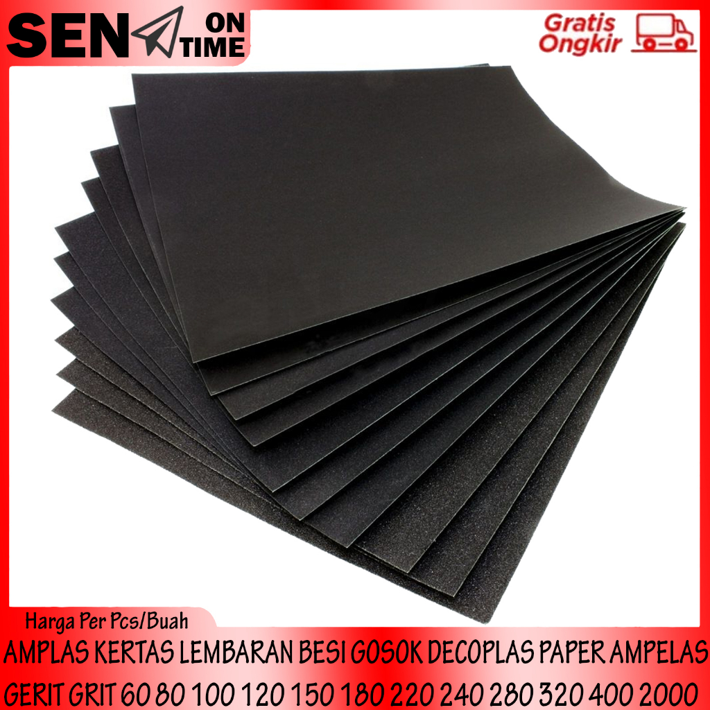 AMPLAS KERTAS LEMBARAN AMPELAS GRIT 60 80 100 120 150 180 220 240 280 320 400 2000 BESI GOSOK DECOPL