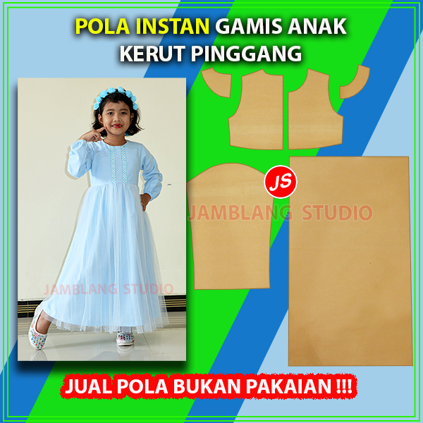 Pola Instan Gamis Anak Kerut Pinggang