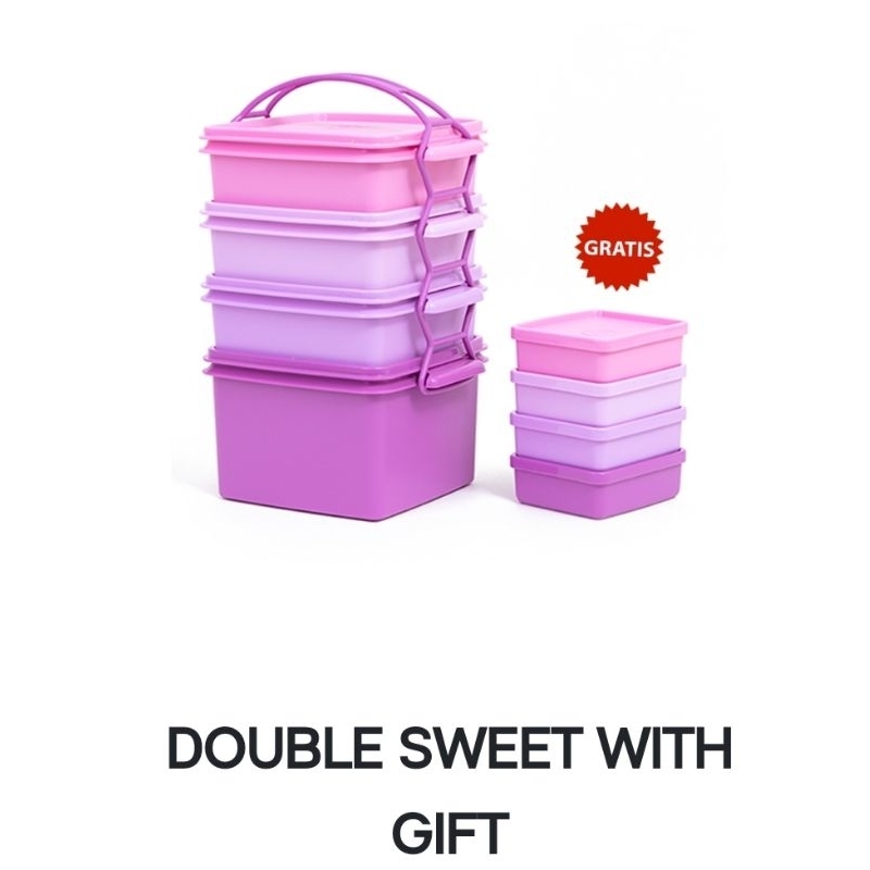 TUPPERWARE DOUBLE SWEET 4 UNGU WITH GIFT / RANTANG UNGU RANTANG 4SUSUN