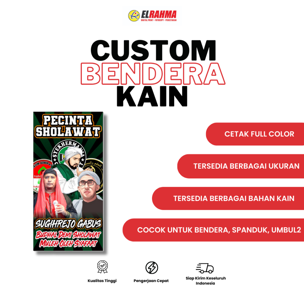 

CETAK CUSTOM BENDERA KAIN / BENDERA / SPANDUK KAIN / UMBUL - UMBUL FREE DESIGN