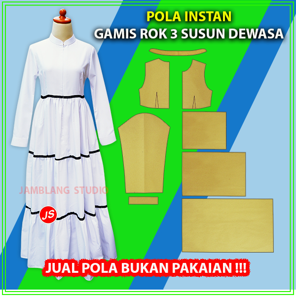 Pola Instan Gamis Rok 3 Susun Dewasa