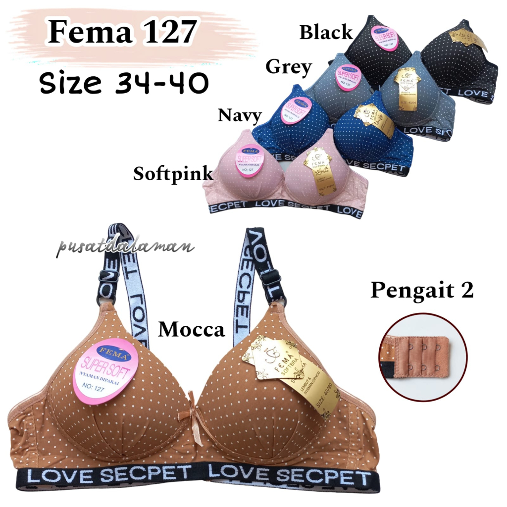 BRA BUSA TANPA KAWAT CUP A KECIL FEMA 8019 127 SIZE 34-40 BH POLKADOT BINTIK