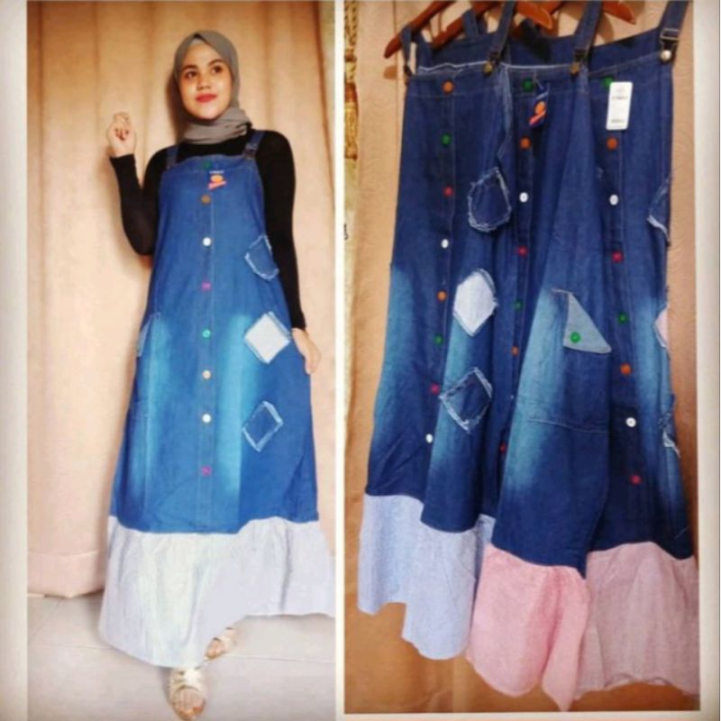 GAMIS JEANS KODOK/ OVERALL JEANS WASH /GAMIS ROK PANJANG