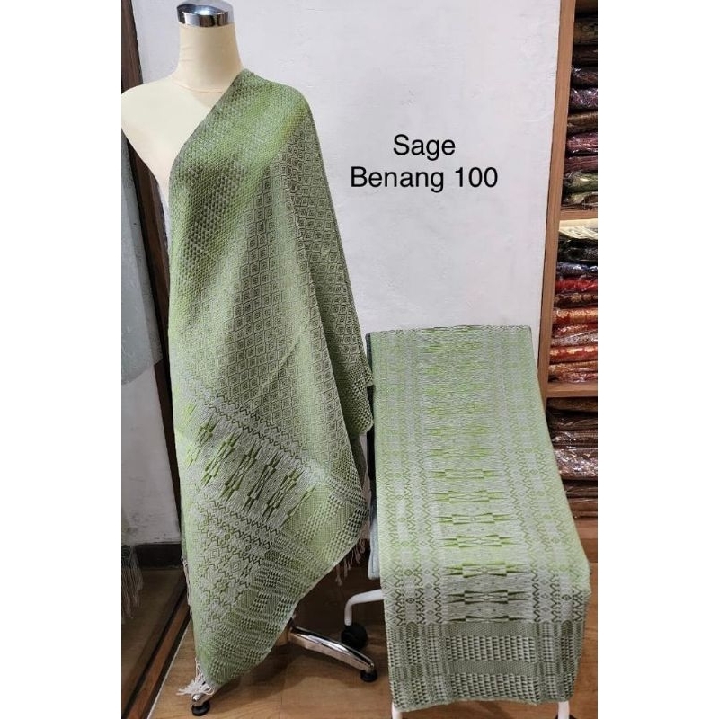 Songket Tumtuman Sarung Selendang Tarutung Songket Batak Warna Sage Hijau Biru B100