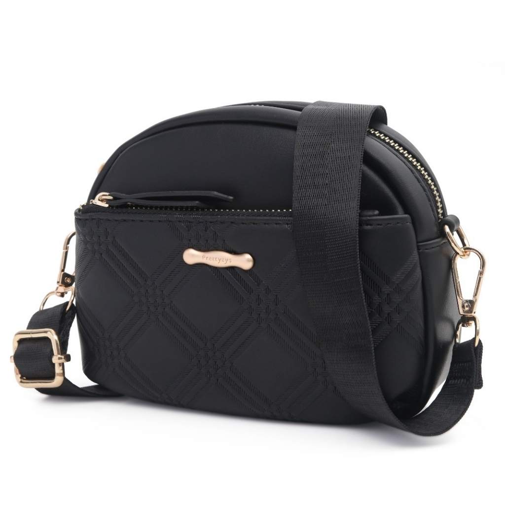 TAS SELEMPANG BRANDED WANITA PREMIUM PRETTYZYS KULIT HITAM TA902B5 SLING BAG KOREA CEWEK MURAH ORIGI