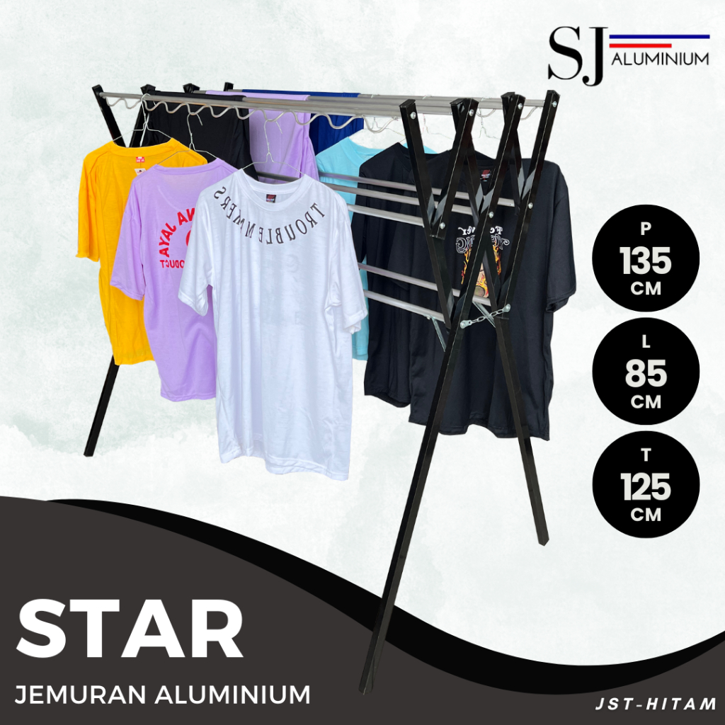 [STAR] Jemuran Aluminium / Jemuran Baju Pakaian Bayi / Rak Handuk Lipat Aluminium Hitam - 135 CM