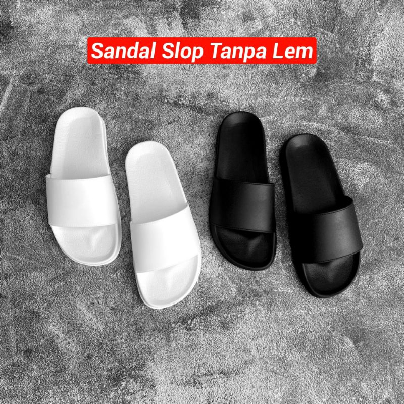 Sandal Slop Polos Hitam Dan Putih Sendal Selop Pria Wanita Tanpa Lem