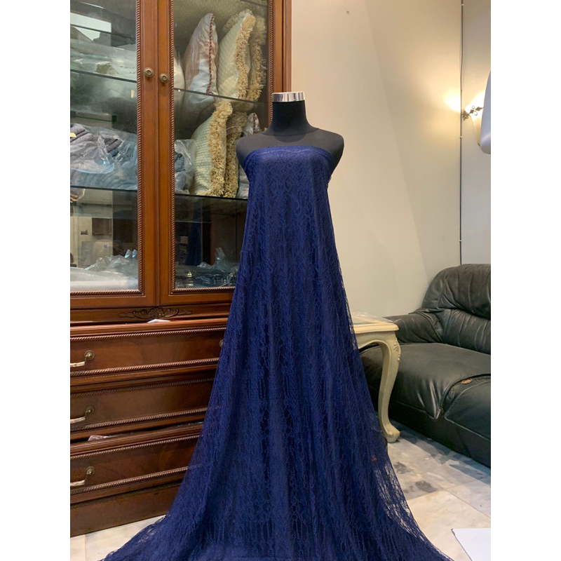 Bahan Kebaya Brokat Lace Chantily Shantily Semi France Aphrodite Warna Biru Navy Dongker