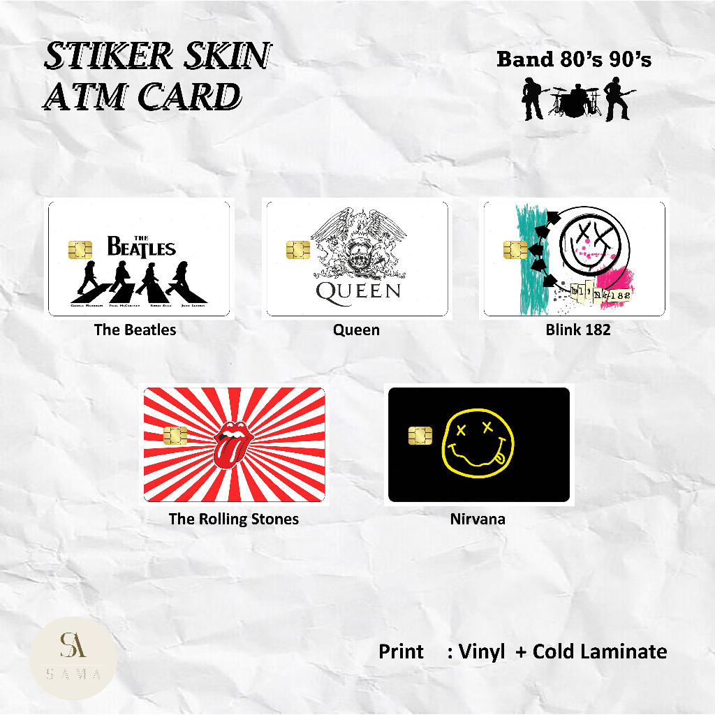 

Band 80s 90s - Sticker Skin Card - Vinyl ATM Debit, Credit, Emoney, Flazz, Kartu Akses Stiker Band 80s 90s Series