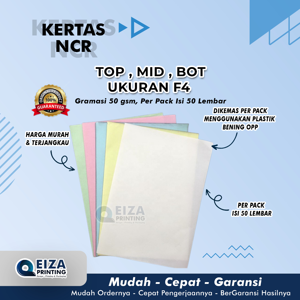 

( Per PAK - ISI 50 LEMBAR ) KERTAS NCR TOP MID BOTTOM 50 GSM UKURAN F4 SATUAN MERK RAINBOW