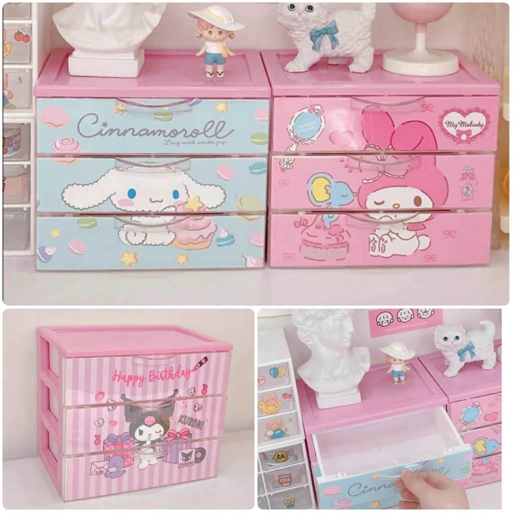 Laci Drawer 3 Susun Sanrio My Melody Kuromi Cinnamoroll