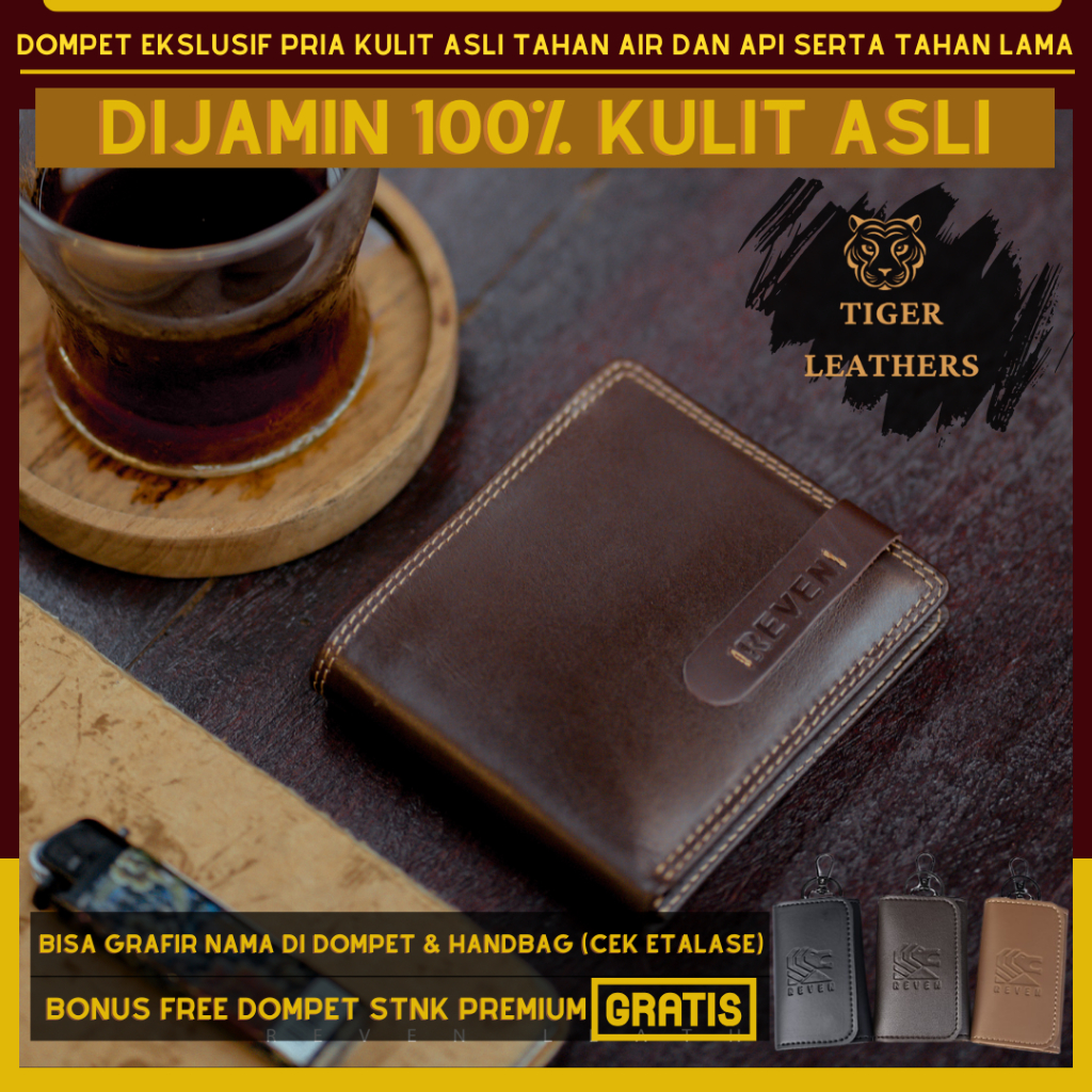 Tigerleathers - dompet pria kulit pria cowok lipat cowo asli uang simple original sapi premium elega