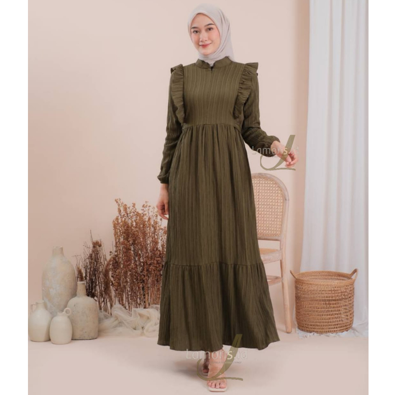 Letisa Dress Wanita Kekinian Baju Gamis Dewasa Terbaru Bahan Ladycrush Premium-3