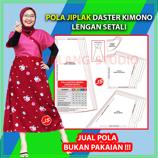 Pola Jiplak Daster Kimono Lengan Setali