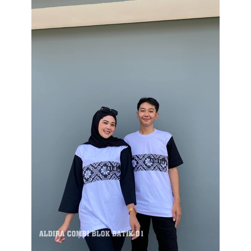 ALDIRA Kaos  Oversize couple Combi Block Batik / Kaos couple pasangan / baju / kaos