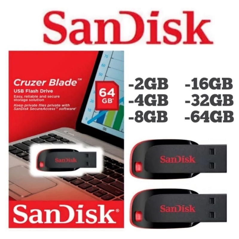 PAKET USAHA Flashdisk SanDisk USB 2.0 CruzerBlade CZ50 2.4.8.16.32.64.128GB Flash Drive