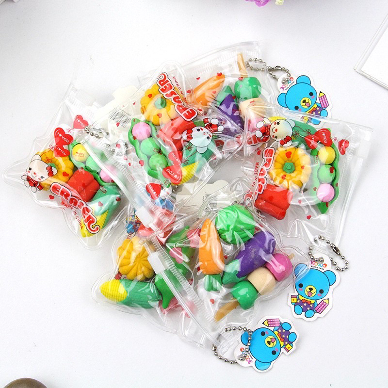 

Penghapus Pensil Motif Buah Sayuran Mini 1 Set Isi 4 Mini Random