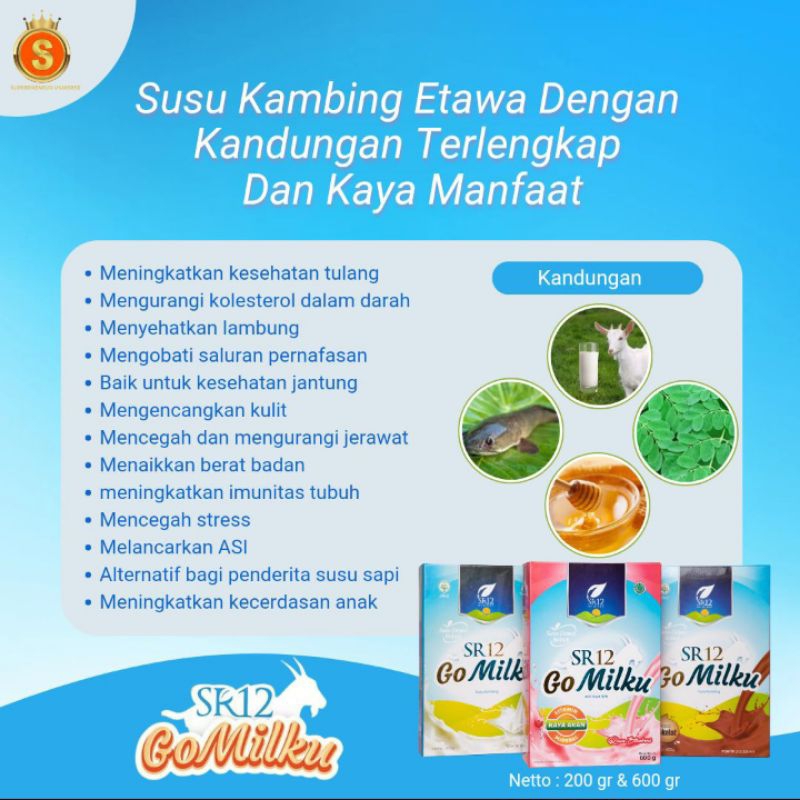 

SUSU KAMBING ETAWA GO MILKU SR12 / SOLUSI ALERGI SUSU SAPI / SUSU KAMBING ETAWA SR12 TIDAK PRENGUS