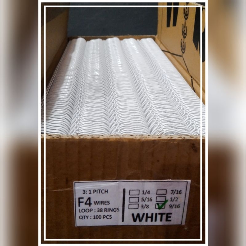 

Jilid ring kawat F4 wires 9/16 warna putih/hitam 3:1 pitch iai 100