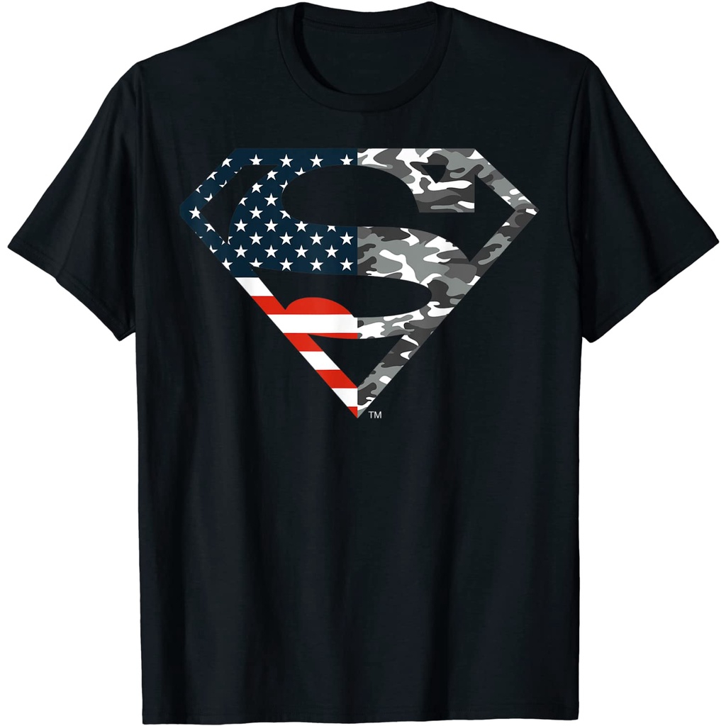 Baju Kaos DC Comics Superman American Flag Camo Logo T-Shirt - Kaos dewasa - Kaos Pria - Kaos Wanita
