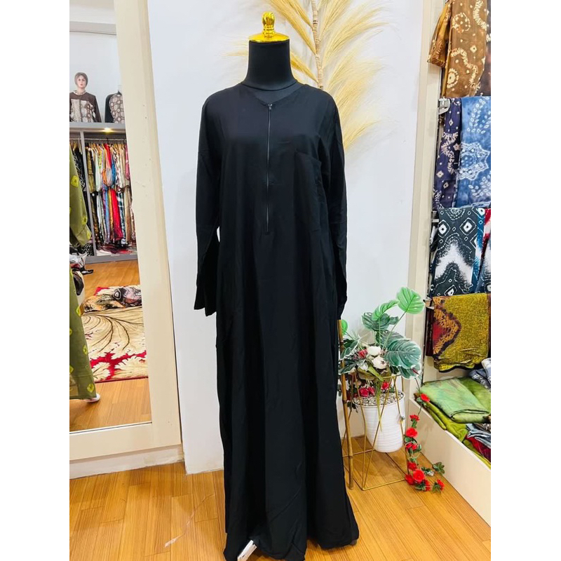 Gamis Abaya Hitam Polos Bahan Katun Rayon Super