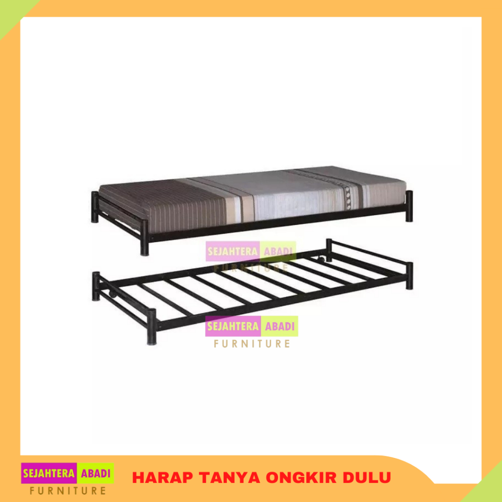 ranjang besi sorong, ranjang bawah, ranjang mess, ranjang kost, divan kasur EXPO (Tanpa Kasur) Steel
