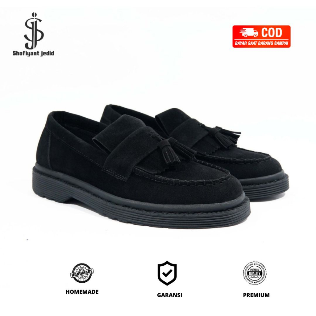 sepatu pria slip on loafer suede tassel formal | hawkins full black