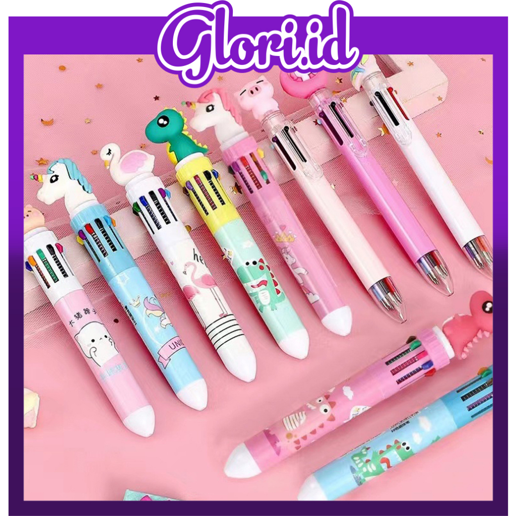 

GLORI.ID Pulpen 6 Warna Dino kepala Unicorn Karakter Pena Ballpoint S089