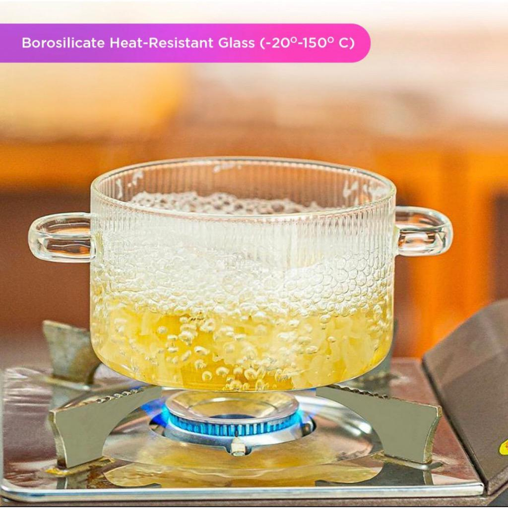 Vintageku_Shop Panci Masak Kaca / Panci Kaca Bening Masak Transparan / Pot Panci Masak
