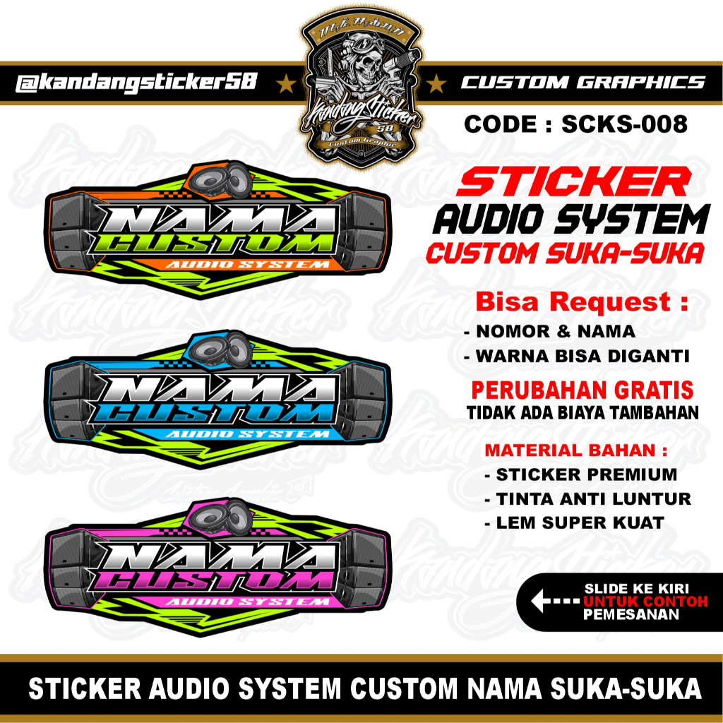 Stiker AUDIO SOUND SYSTEM Custom Satuan Nama Suka Suka Sticker Custom Stiker Timbul Sticker Motor St