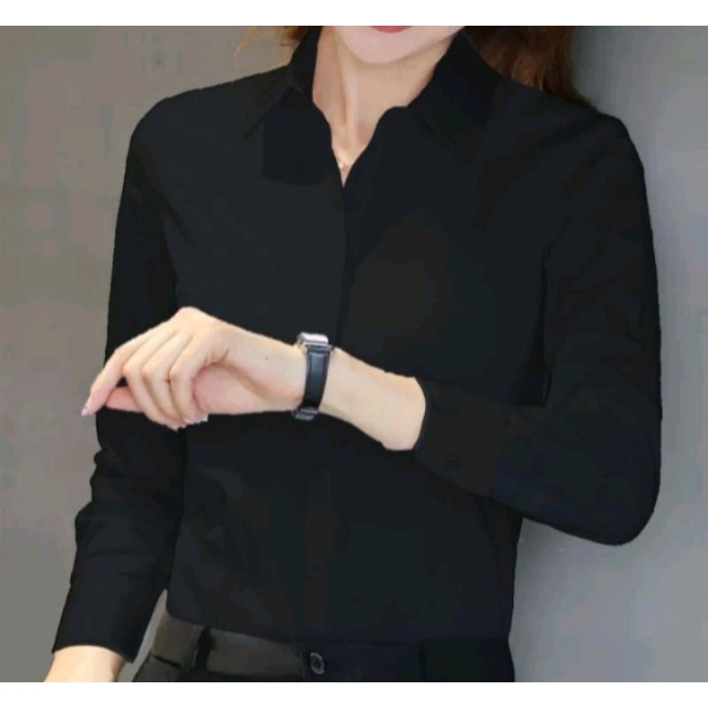 Kemeja hitam cewek / kemeja cewek panjang / kemeja hitam cewek panjang / kemeja panjang / kemeja cew