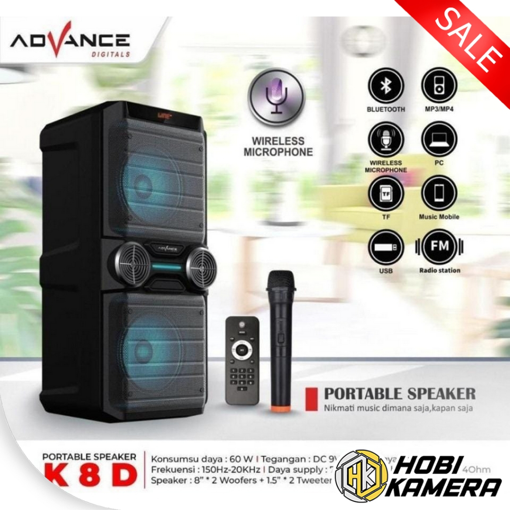 Speaker Bluetooth Portable Karaoke Advance K8D Include Mic dan Remote