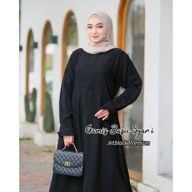 Exclusive Jetblack / Gamis Jetblack Polos / Gamis Syari Warna Hitam Pekat / Gamis Jetblack Leuwitex