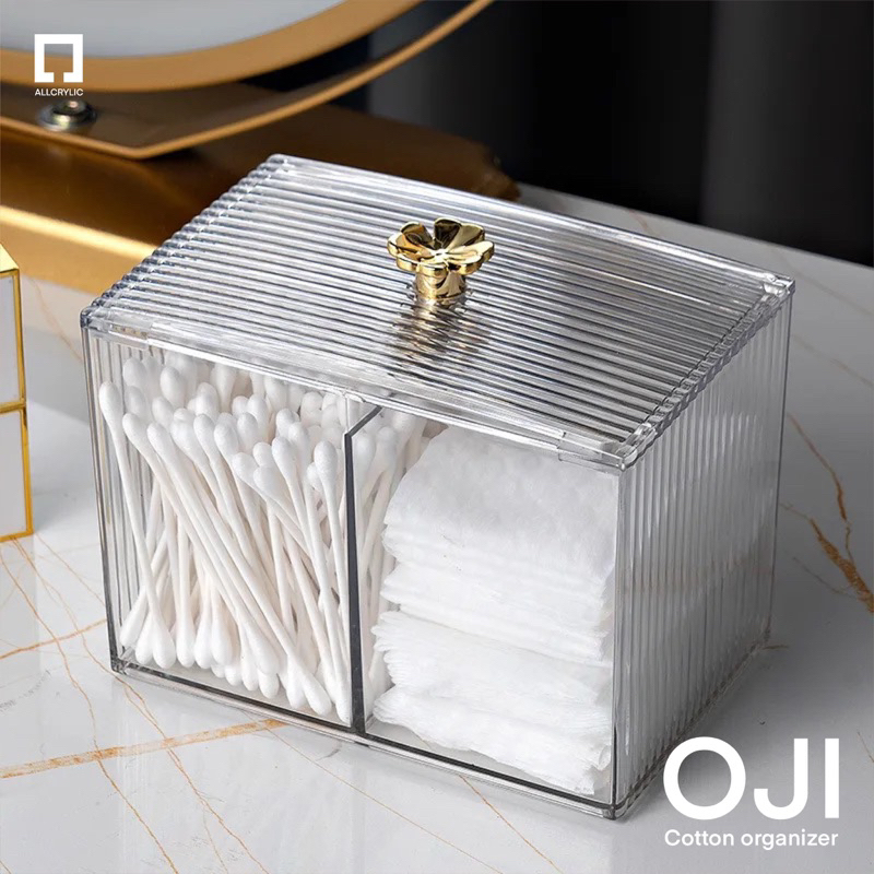 「ALLCRYLIC」Tempat Kotak Kapas Wajah OJI Akrilik Skincare Makeup Cotton Bud Transparan Estetik Nail A
