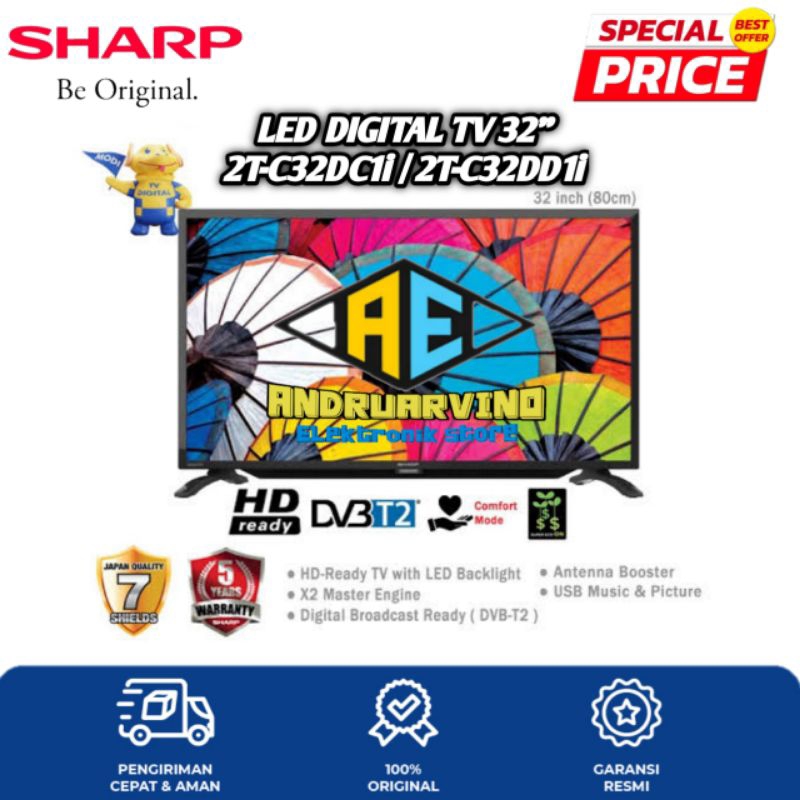 TV LED SHARP 32 INCH DIGITAL 32DC1i | 32DD1i DIGITAL TV USB MOVIE - 2T-C32DC1I | 2T-C32DD1I  DVBT2