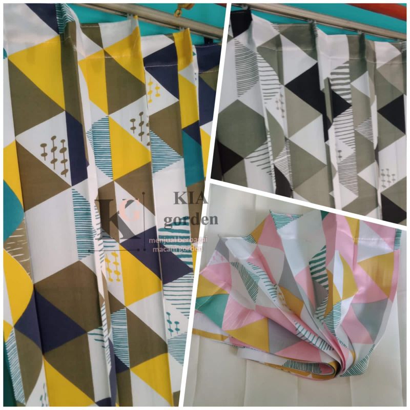 gorden plisket pintu dan jendela motif piramid model cantolan kawat