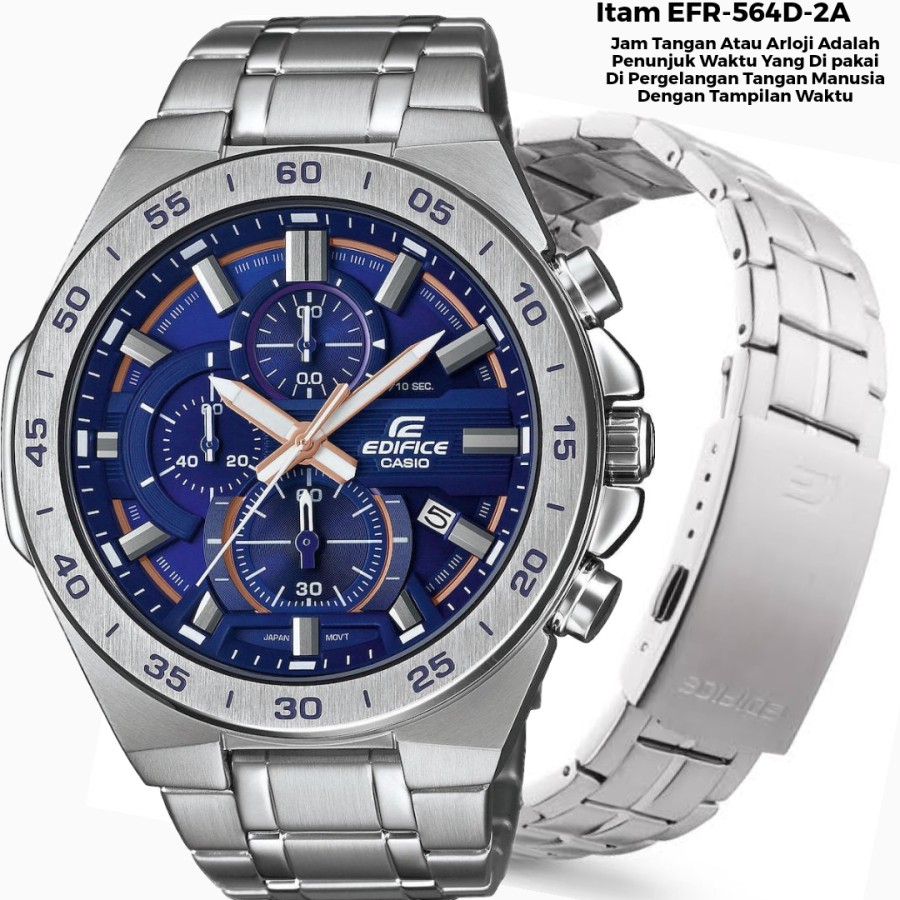 JAM TANGAN CASIO EDIFICE MURAH EFR 564D 1AV - efr564 FULL STAINLESS TERLARIS GARANSI 1 TAHUN