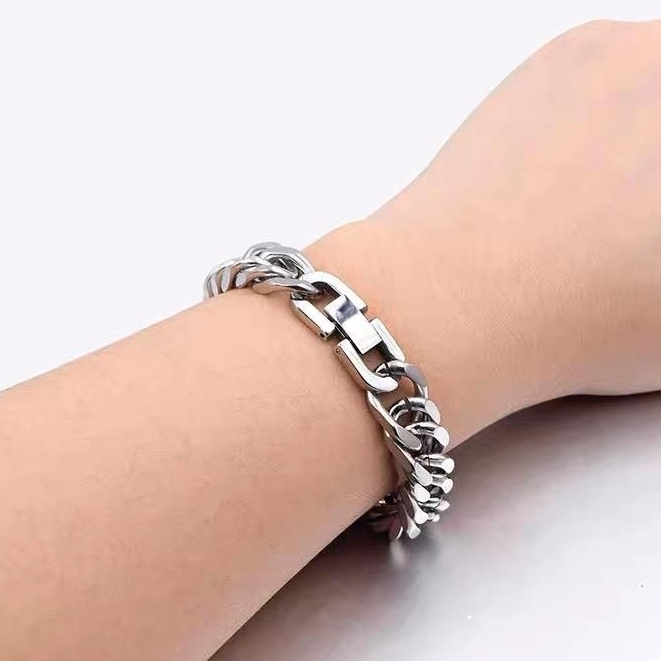 COD GELANG TITANIUM RANTAI BAJA SILVER MODEL TERLARIS RANTAI KOTAK/GELANG PRIA