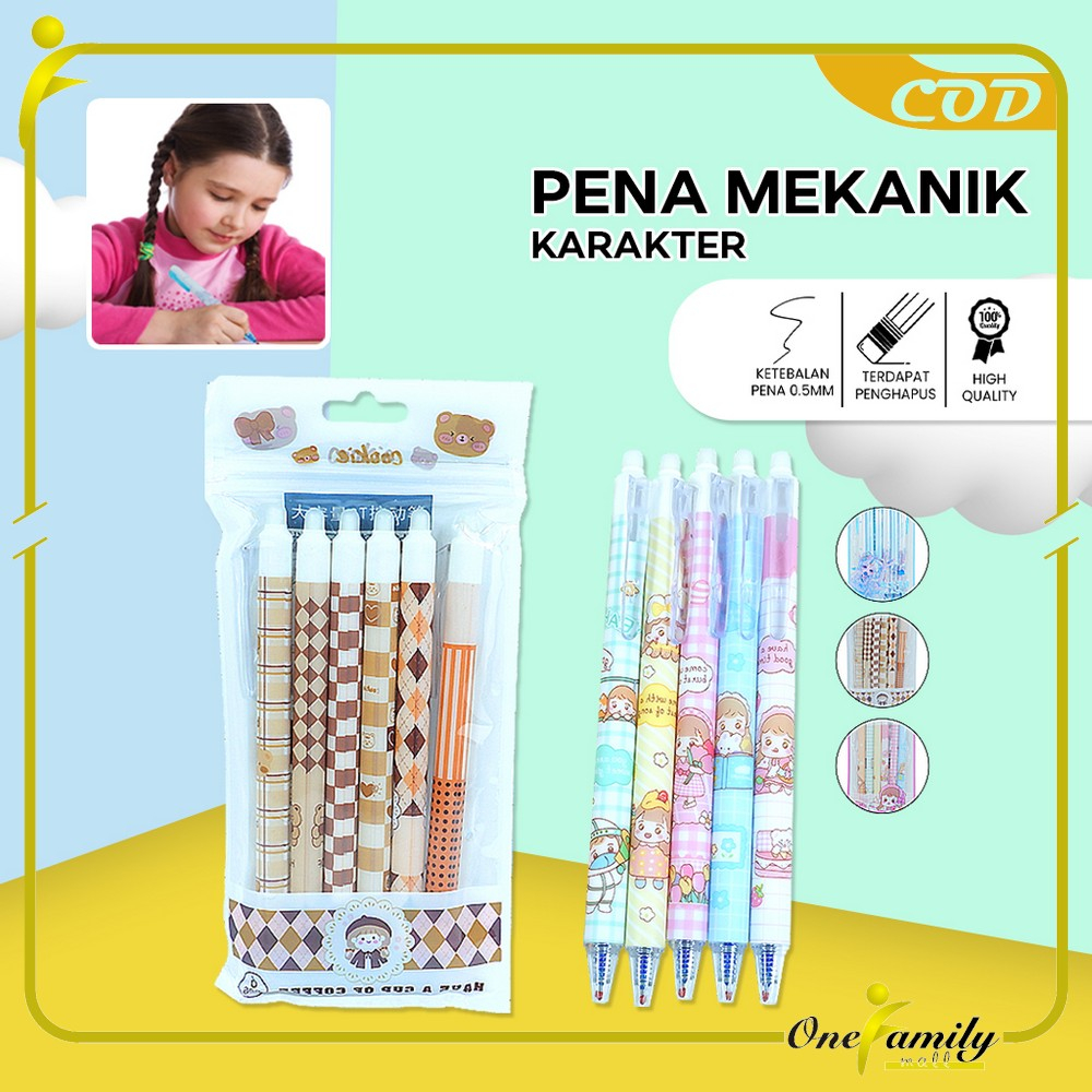 

ONE-A68 Pulpen Set 6IN1 0.5MM Tinta Bisa di Hapus Motif Karakter Lucu / Eraseble Pen Set Cetek Cetekan Kartun / Pena Mekanik Anak Sekolah / Eraser Pen ST
