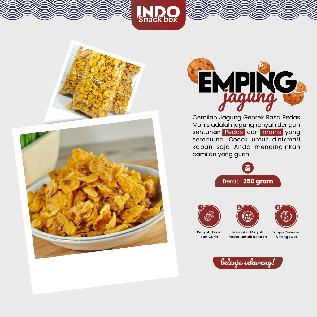 

Jagung Geprek Pedas Manis Cemilan Emping Jagung 250 Gr