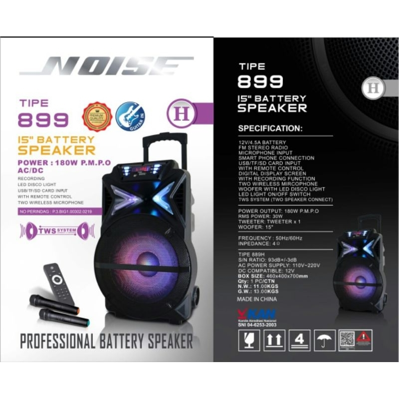 NOISE 899 H SPEAKER MEETING PORTABLE 15 INCH +2 MIC WIRELESS GARANSI RESMI