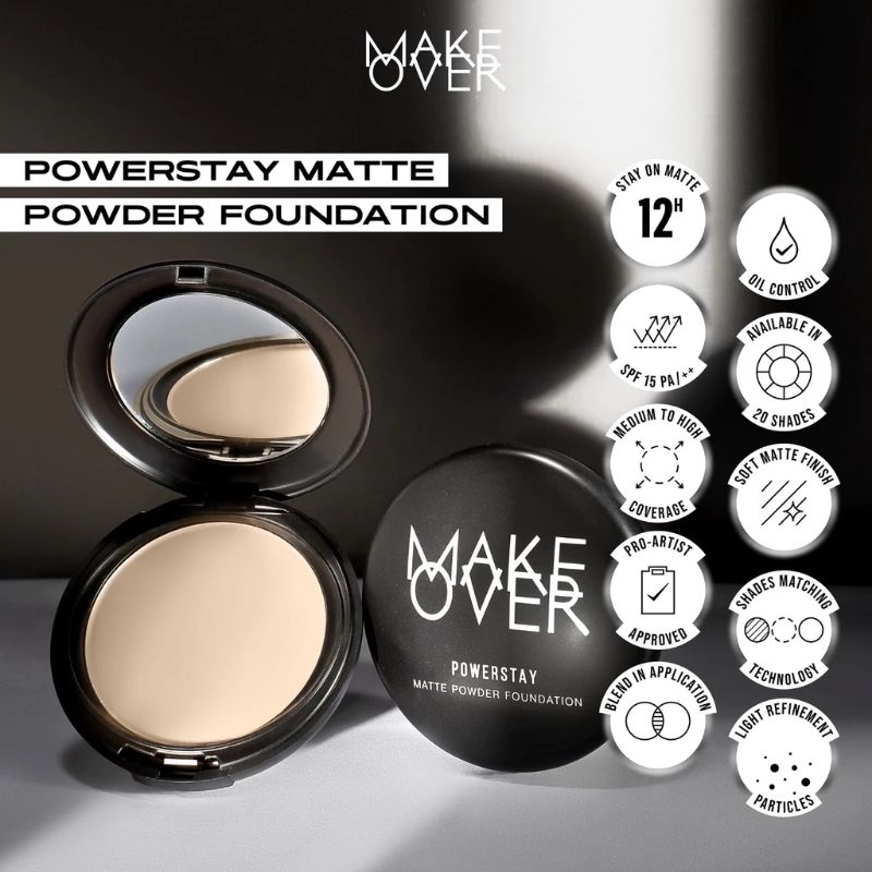 (ORI BPOM) Make Over Powerstay Matte Powder Foundation Bedak Padat Make Over Powerstay N10 W22 C21 N