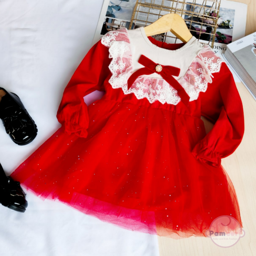 Pamceri import dress anak perempuan merah usia 2 sampai 3 tahun. Dress vintage red