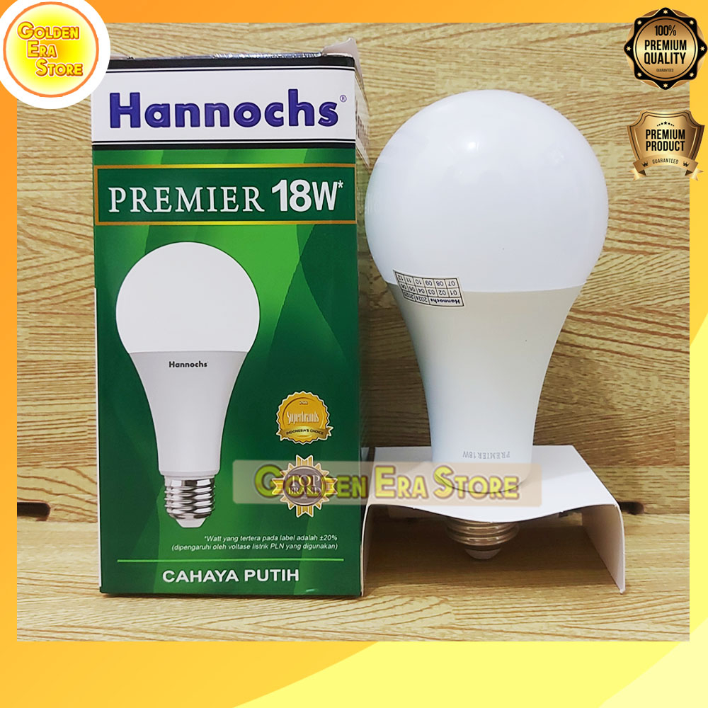 18 WATT Hannochs Lampu Led Premier cahaya Putih dan cahaya kuning / Lampu Bohlam LED Premier 18 watt