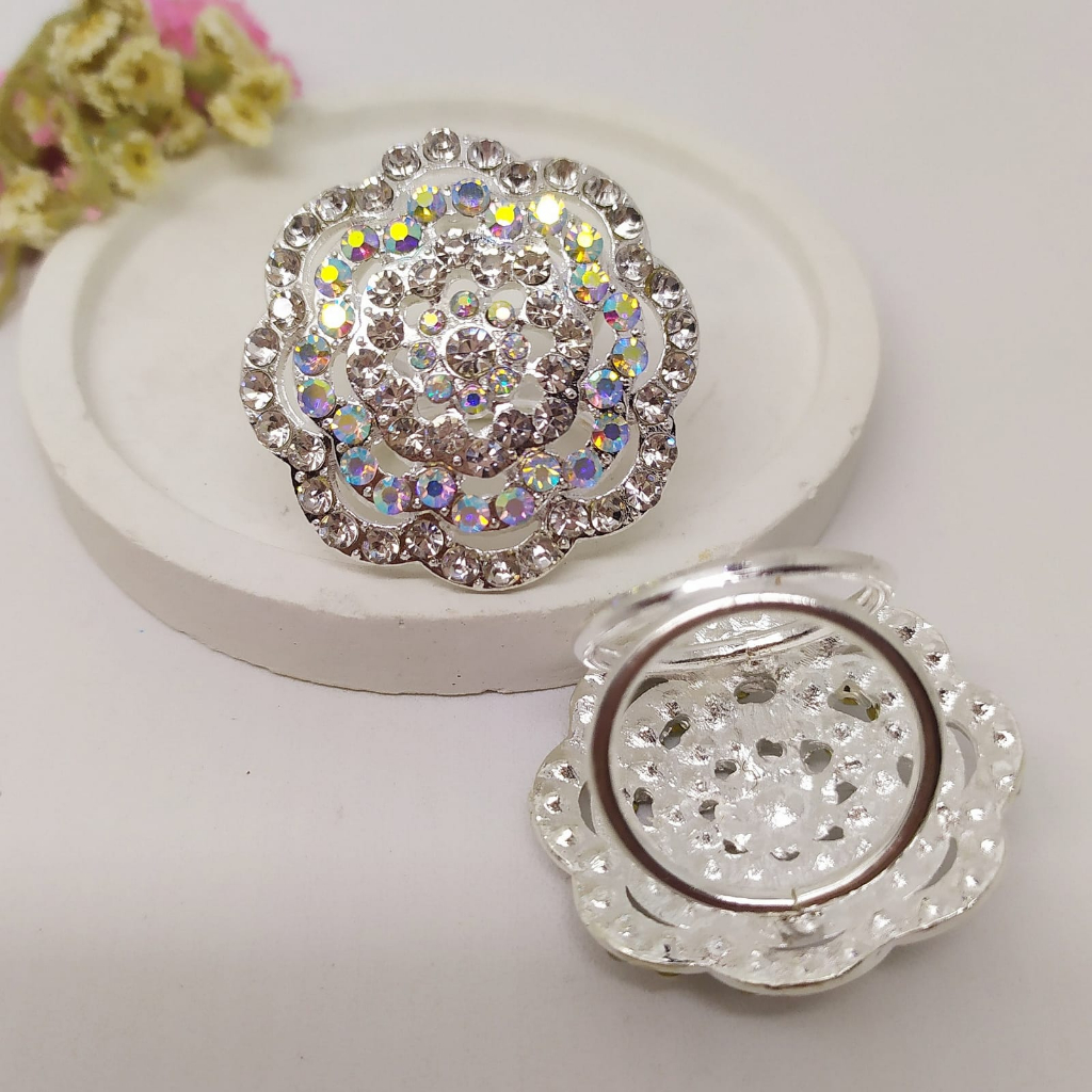 Termurah RING hijab /bros hijab/kolong jilbab/aksesoris hijab-Mawar Silver