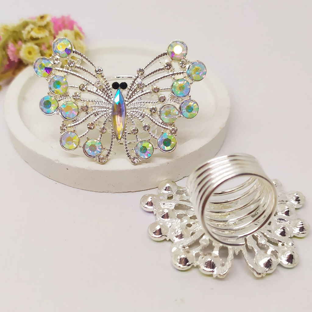 Termurah RING hijab /bros hijab/kolong jilbab/aksesoris hijab-Permata Kupu Silver